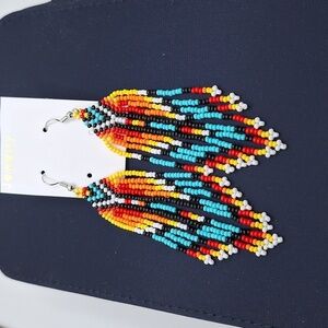 Beaded earrings dangle fringe Tribal ethnic statement jewelry